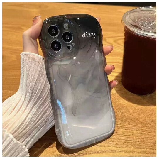 The most popular mobile phone case is suitable for iPhone14promax [transparent air bag wave smudged gray and black English] (contact customer service to confirm the phone model after placing the order)