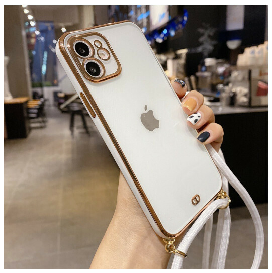 Popular mobile phone case suitable for Apple 13/11/12 [Pearl White + with diagonal lanyard] (contact customer service to confirm the phone model after placing the order)