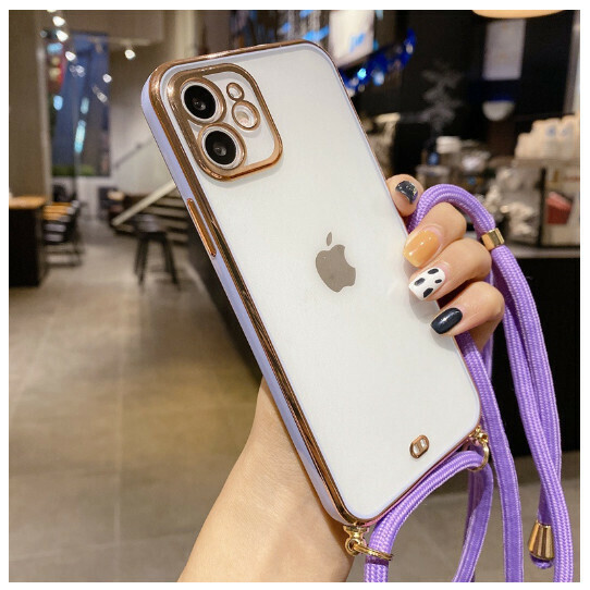 The new mobile phone case is suitable for Apple 13/11/12 [lavender purple + with diagonal lanyard] (contact customer service to confirm the mobile phone model after placing the order)