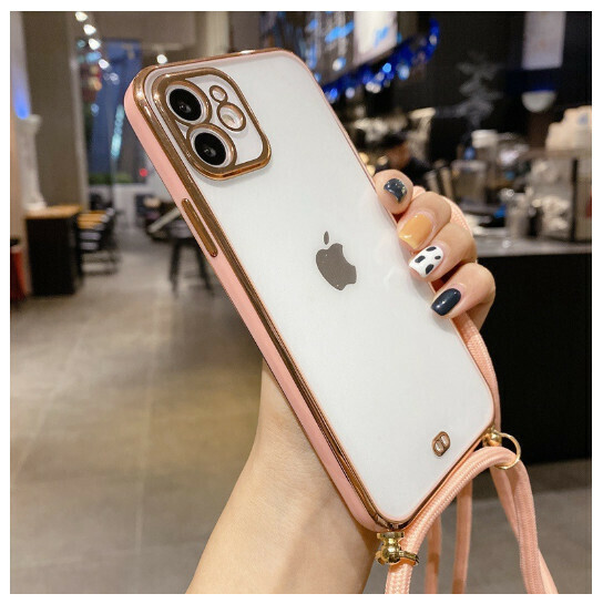 The new mobile phone case is suitable for Apple 13/11/12 [Sakura Pink + with diagonal lanyard] (contact customer service to confirm the mobile phone model after placing the order)