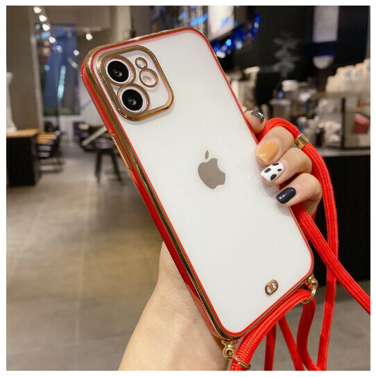 The new mobile phone case is suitable for Apple 13/11/12 [Vibrant Red + with diagonal lanyard] (contact customer service to confirm the mobile phone model after placing the order)