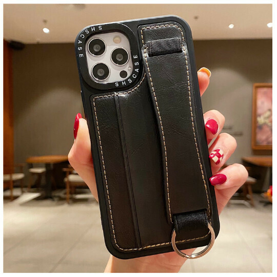 The new mobile phone case is suitable for Apple 14promax/iPhone12 [black [wristband holder style] (contact customer service to confirm the mobile phone model after placing the order)