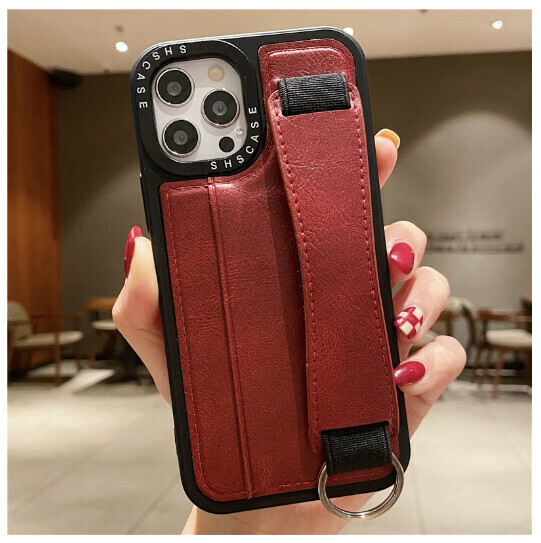 The new mobile phone case is suitable for Apple 14promax/iPhone12 [burgundy [wristband holder style] (contact customer service to confirm the mobile phone model after placing the order)