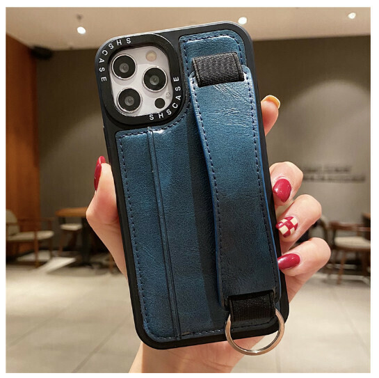 The new mobile phone case is suitable for Apple 14promax/iPhone12 [blue [wristband holder style] (contact customer service to confirm the mobile phone model after placing the order)