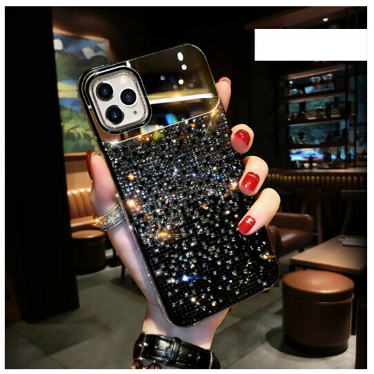 The new mobile phone case is suitable for Apple 13/iphone14 [Thousand Diamond Touch-up Mirror, Gradient Black] (contact customer service to confirm the phone model after placing the order)