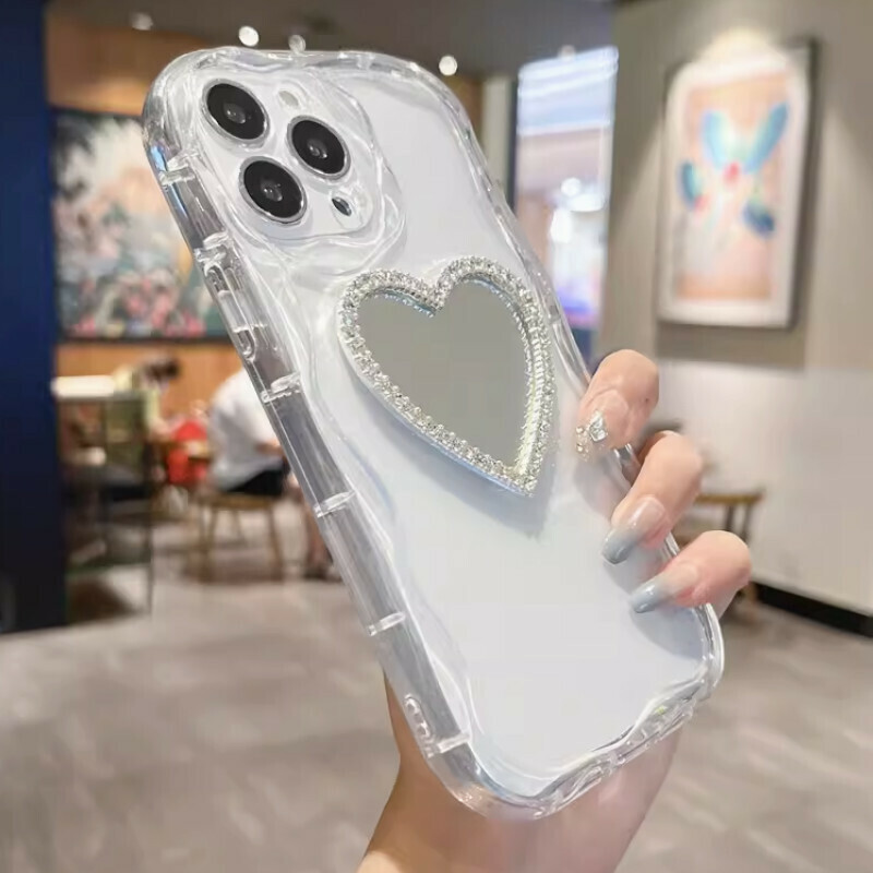 New cream pattern suitable for iPhone mobile phone case [transparent cream pattern + rhinestone love mirror] [contact customer service after placing the order to confirm the phone model]