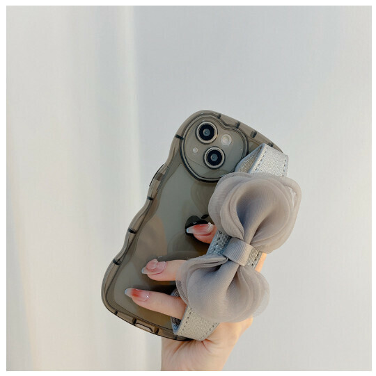 The new mobile phone case is suitable for Apple 13promax [transparent gray lace wrist strap] (contact customer service to confirm the mobile phone model after placing the order)