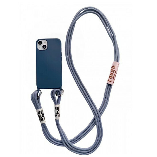 The new mobile phone case is suitable for iphone13promax [royal blue + gray lanyard] (contact customer service to confirm the mobile phone model after placing the order)