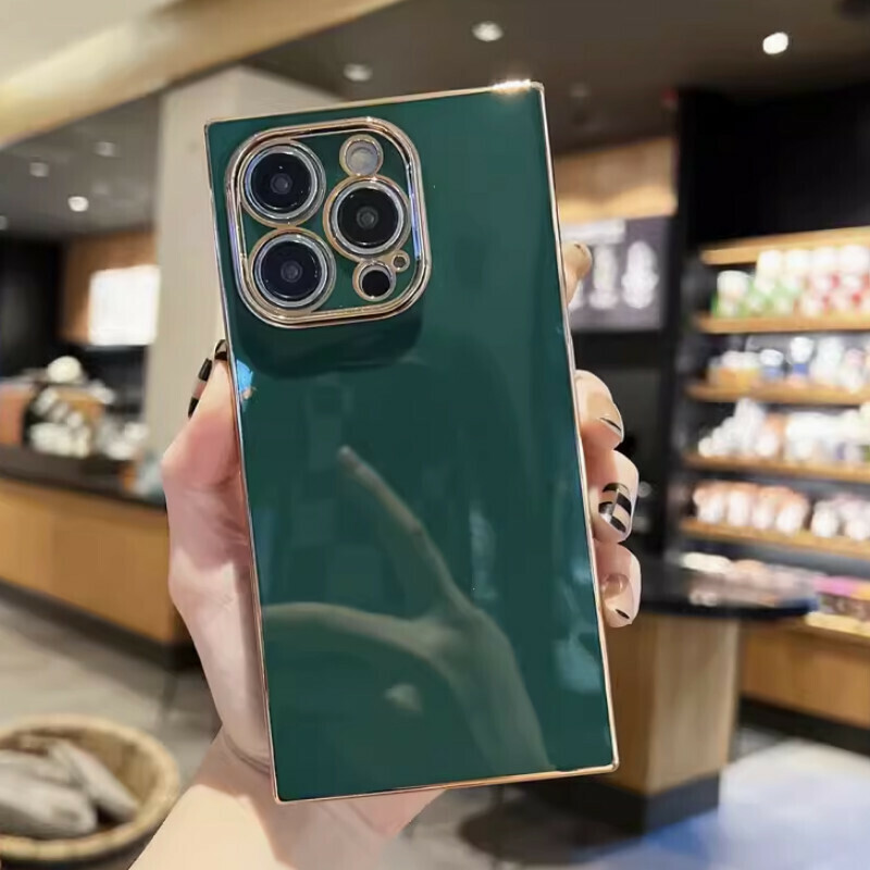 The new right-angled square plating is suitable for iPhone mobile phone cases [dark green (straight-sided square plating solid color)] [contact customer service after placing an order to confirm the phone model]