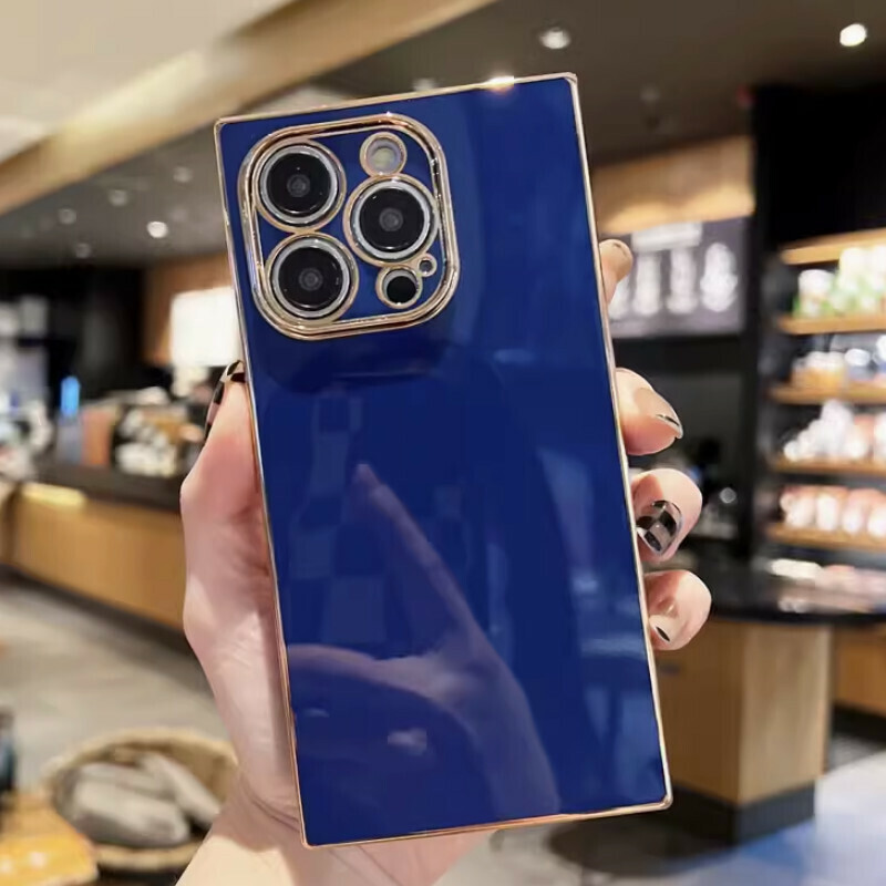 The new right-angled square plating is suitable for iPhone mobile phone cases [royal blue (straight-sided square plating solid color)] [contact customer service after placing the order to confirm the phone model]