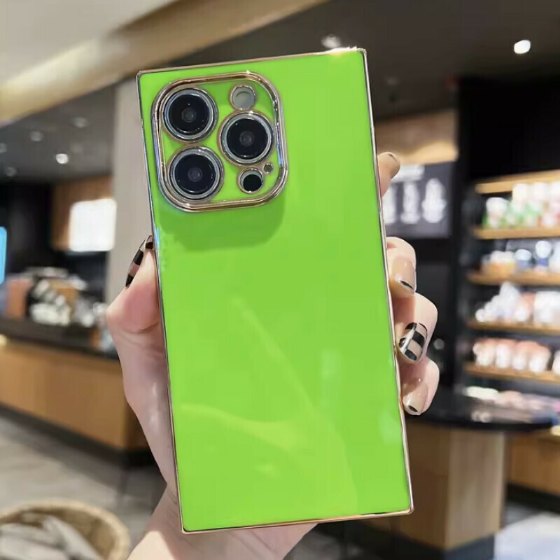 The new right-angled square electroplating is suitable for iPhone mobile phone cases [grass green (straight-edge square electroplated solid color)] [contact customer service after placing the order to confirm the phone model]