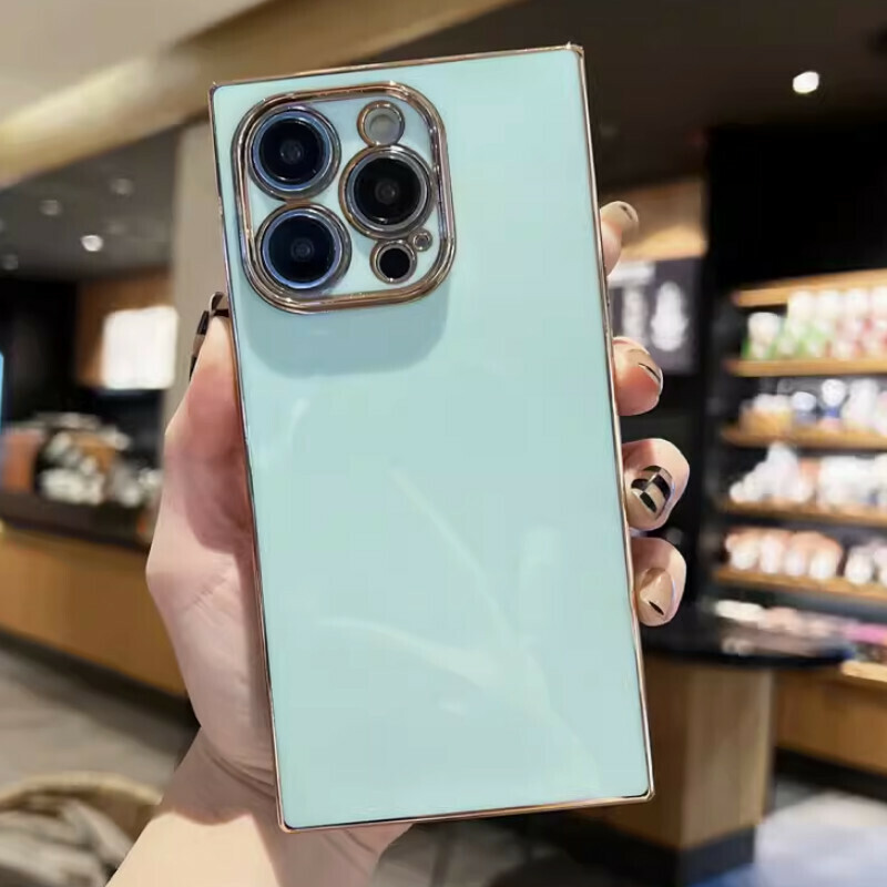 The new right-angled square plating is suitable for iPhone mobile phone cases [mint green (straight-sided square plating solid color)] [contact customer service after placing the order to confirm the phone model]