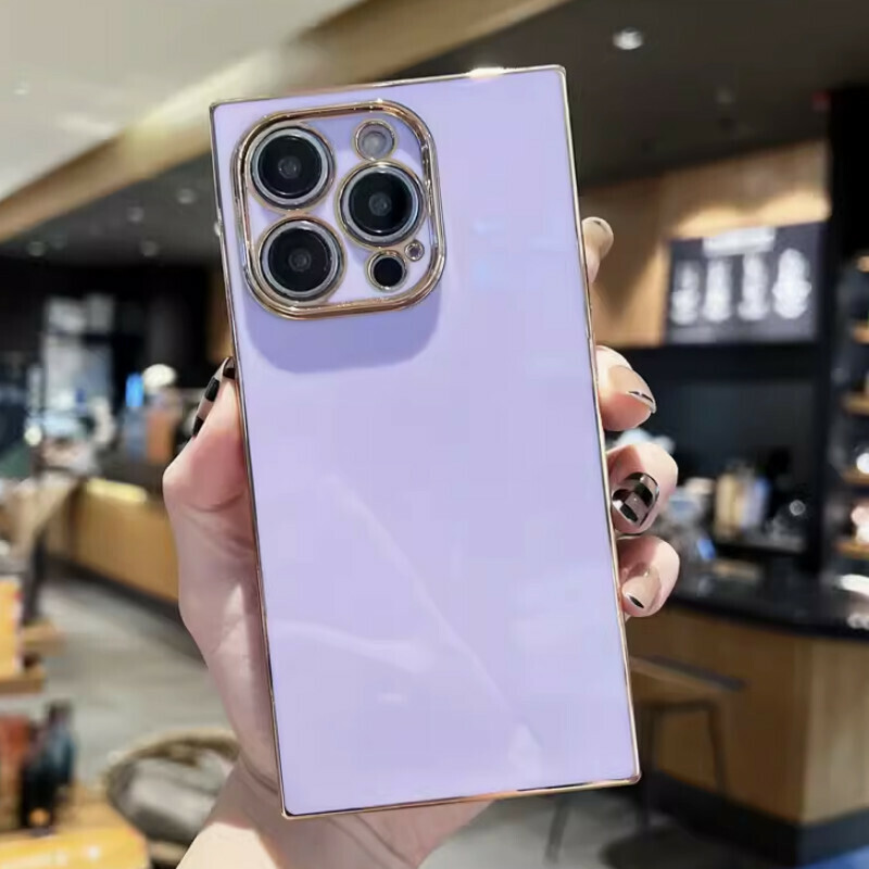 The new right-angled square electroplating is suitable for iPhone mobile phone cases [Purple (straight-edge square electroplated solid color)] [Contact customer service after placing the order to confirm the phone model]