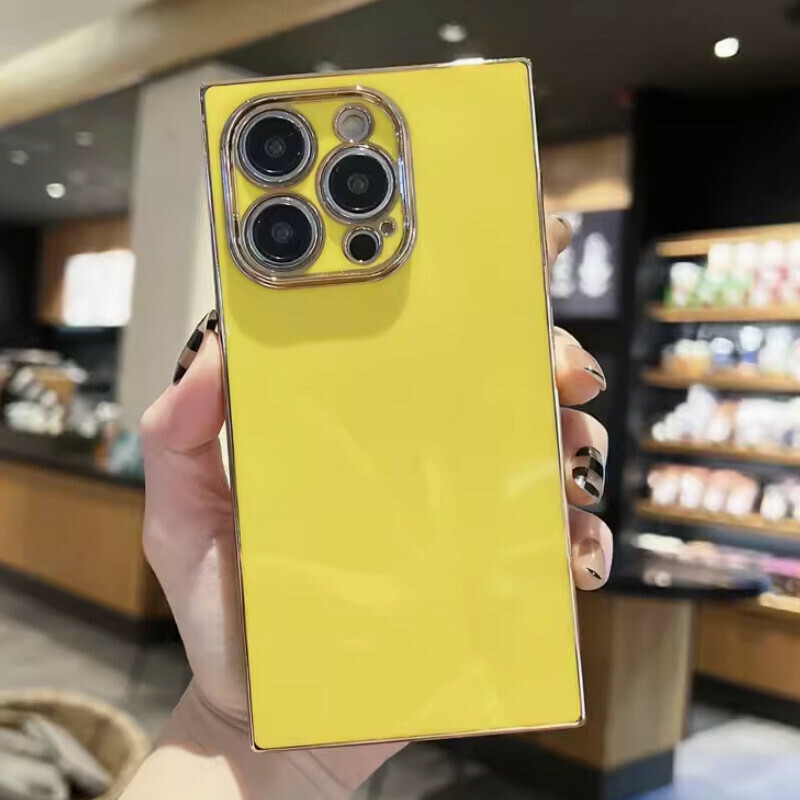 The new right-angled square plating is suitable for iPhone mobile phone cases [yellow (straight-sided square plating solid color)] [contact customer service after placing an order to confirm the phone model]