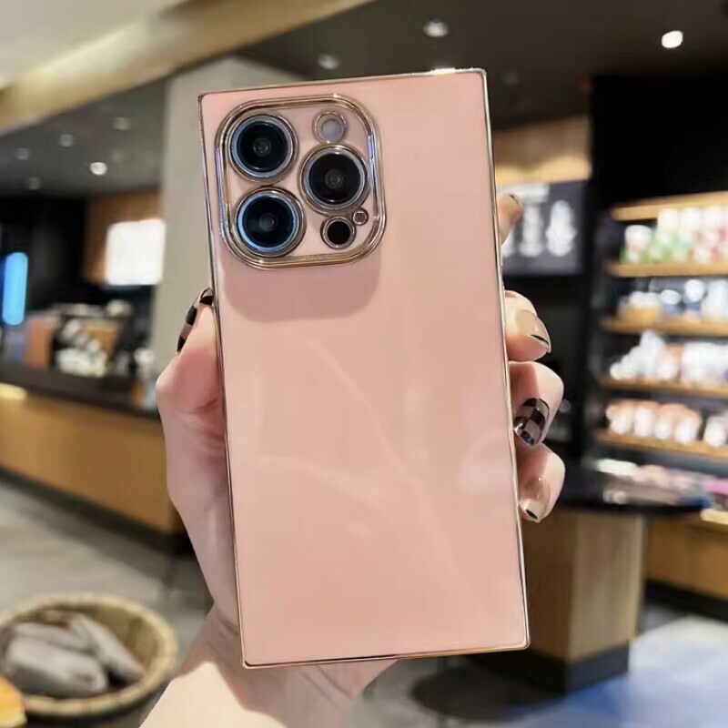 The new right-angled square plating is suitable for iPhone mobile phone cases [pink (straight-sided square plating solid color)] [contact customer service after placing the order to confirm the phone model]