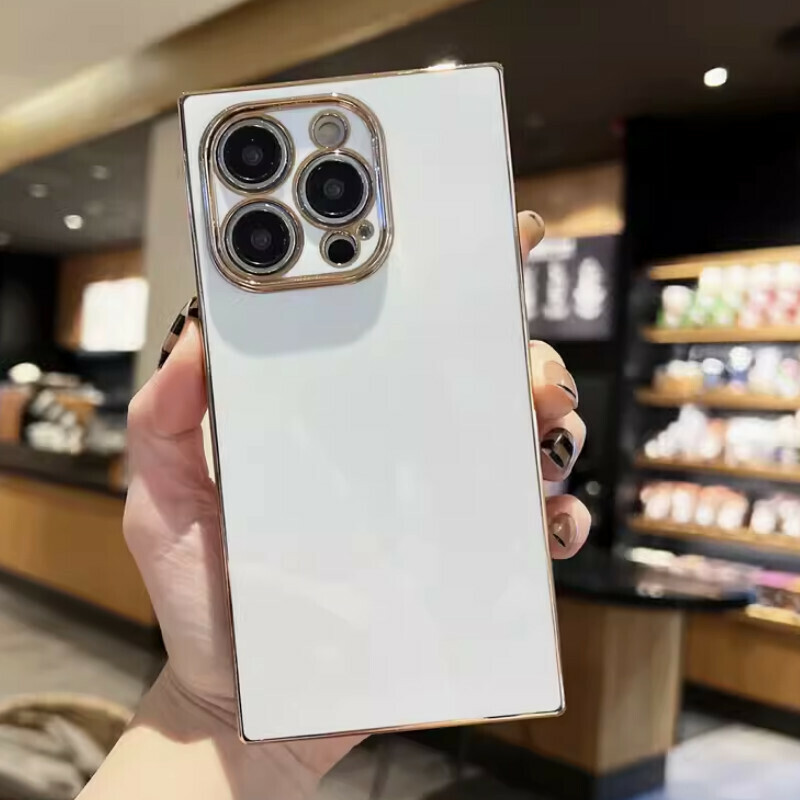 The new right-angled square plating is suitable for iPhone mobile phone cases [white (straight-sided square plating solid color)] [contact customer service after placing the order to confirm the phone model]