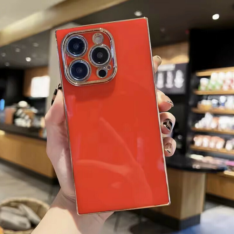 The new right-angled square plating is suitable for iPhone mobile phone cases [red (straight-sided square plating solid color)] [contact customer service after placing an order to confirm the phone model]