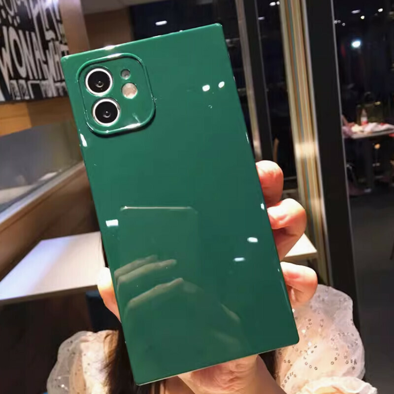 The new right-angled edge square macaron candy color is suitable for iPhone mobile phone cases [dark green (square candy color soft shell)] [contact customer service after placing the order to confirm the phone model]