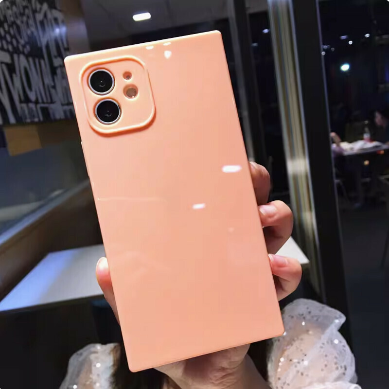 The new right-angled square macaron candy color is suitable for iPhone mobile phone cases [pink (square candy color soft shell)] [contact customer service after placing the order to confirm the phone model]