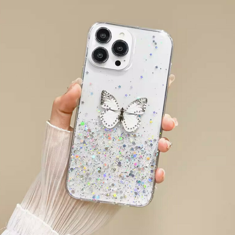 New Gradient Rhinestone Butterfly Suitable for iPhone Case [Transparent Starry Sky Glitter + Gradient Rhinestone Butterfly] [Contact customer service to confirm the phone model after placing the order]
