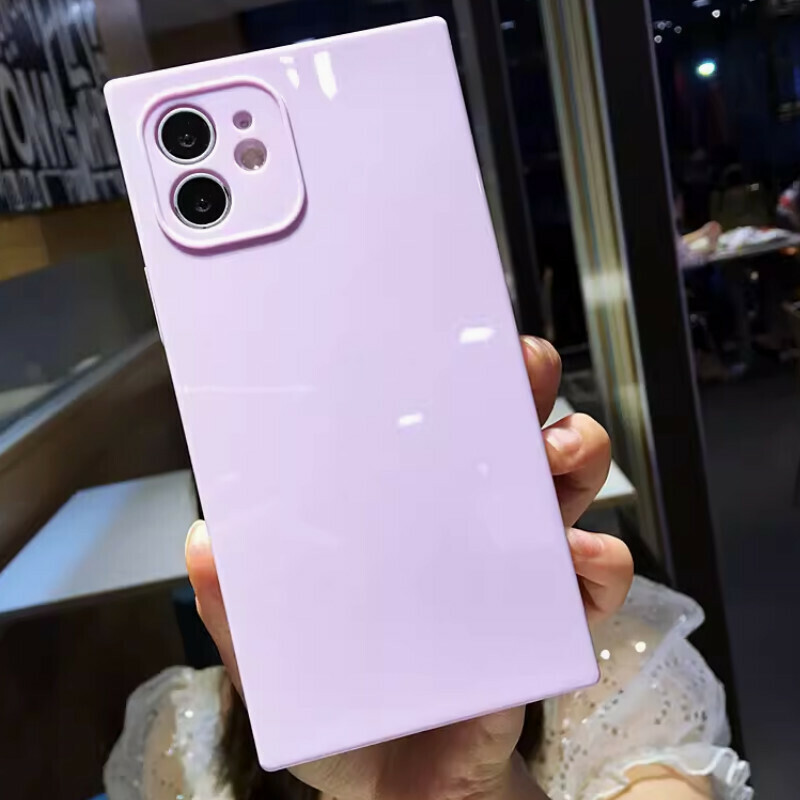 The new right-angled square macaron candy color is suitable for iPhone mobile phone cases [Purple (square candy color soft shell)] [Contact customer service after placing the order to confirm the phone model]