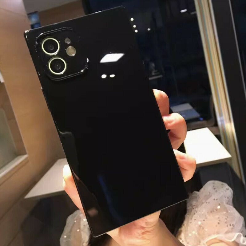 The new right-angled square macaron candy color is suitable for iPhone mobile phone cases [black (square candy color soft shell)] [contact customer service after placing the order to confirm the phone model]