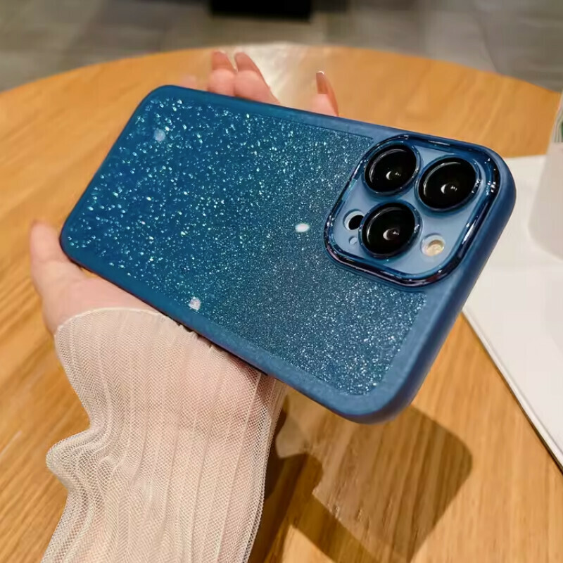The new electroplated ring with built-in lens film is suitable for iPhone cases [transparent blue + glitter paper (electroplated mirror ring with lens film)] [contact customer service after placing the order to confirm the phone model]