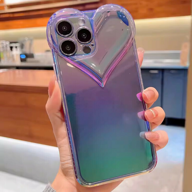 New color electroplated large love heart suitable for iPhone mobile phone case [transparent purple (color plated love soft shell)] [contact customer service after placing the order to confirm the phone model]