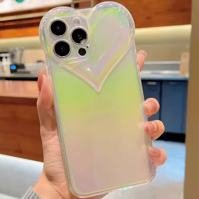 New color electroplated large love heart suitable for iPhone mobile phone case [transparent white (color plated love soft shell)] [contact customer service after placing the order to confirm the phone model]