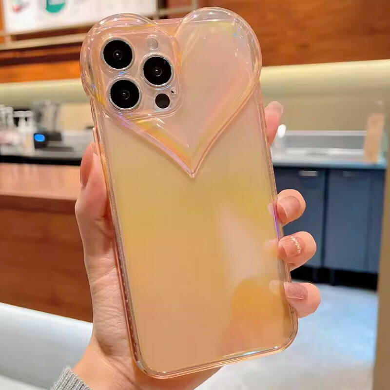 New color electroplated large love heart suitable for iPhone mobile phone case [transparent pink (color plated love soft shell)] [contact customer service after placing the order to confirm the phone model]