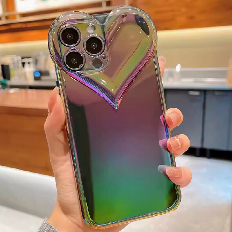 New color electroplated large love heart suitable for iPhone mobile phone case [transparent black (color plated love soft shell)] [contact customer service after placing the order to confirm the phone model]