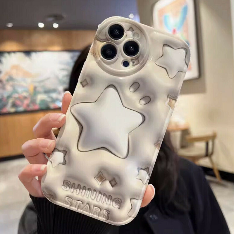 New Qingpu 3D visual sense suitable for iPhone mobile phone case [beige five-pointed star (flat 3D visual diagram - air cushion soft shell)] [contact customer service after placing the order to confirm the phone model]
