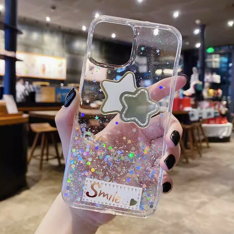 New electroplated rhinestone five-pointed star suitable for iPhone mobile phone case [transparent glue starry sky + rhinestone five-pointed star] [contact customer service after placing the order to confirm the phone model]