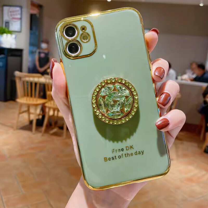 New electroplated solid color iPhone case [electroplated avocado green + rhinestone stand] [contact customer service to confirm the phone model after placing the order]