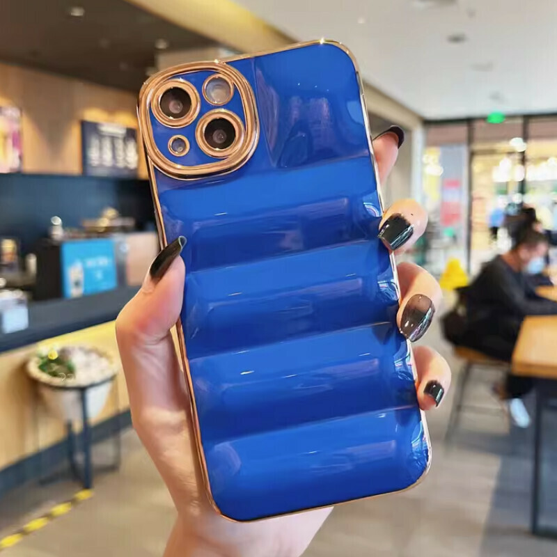 The new electroplated down jacket is suitable for iPhone mobile phone cases [blue electroplated down jacket (soft shell with lens protection)] [contact customer service after placing the order to confirm the phone model]