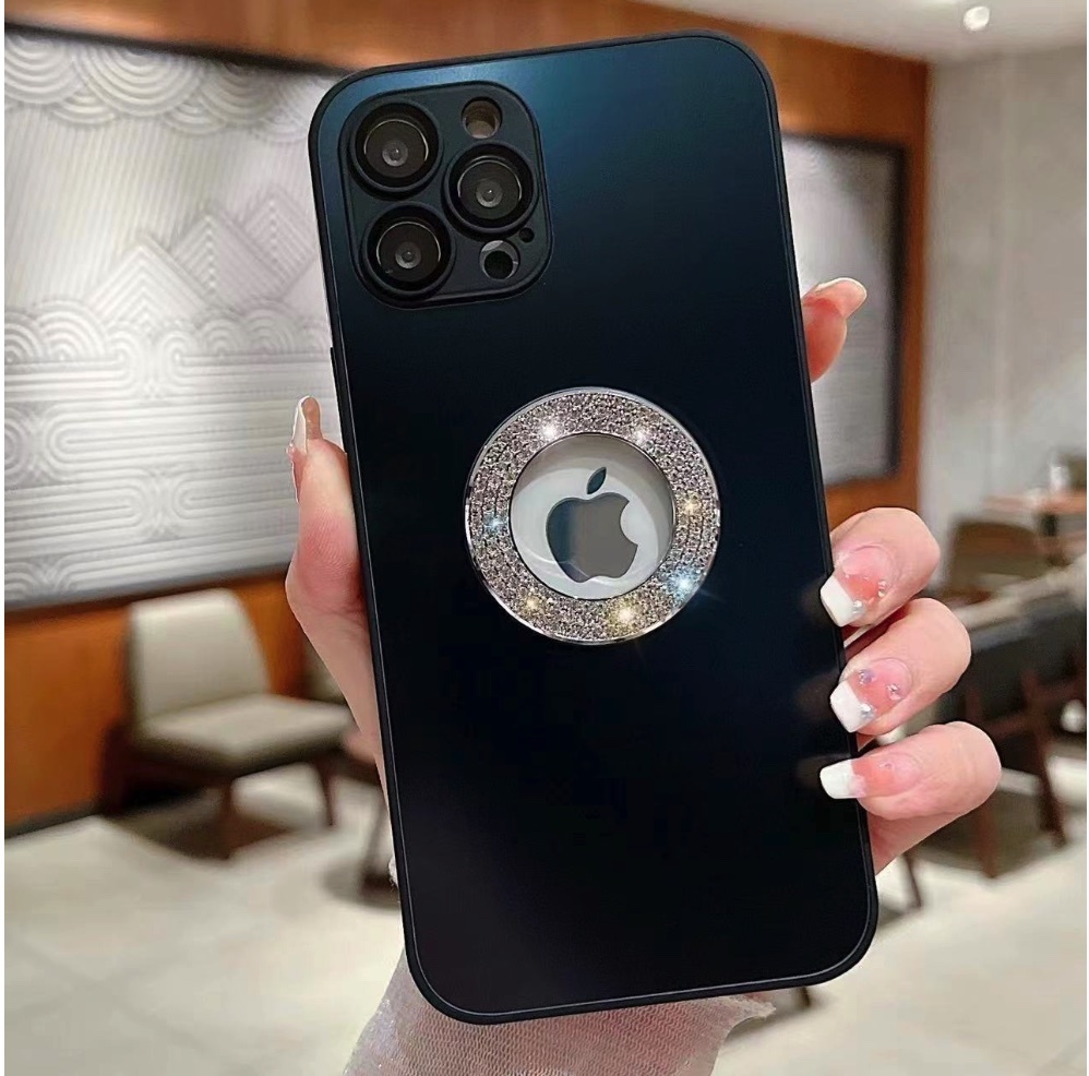 The new all-inclusive glass diamond is suitable for iPhone series mobile phone cases (black) (contact customer service to confirm the phone model after placing the order)