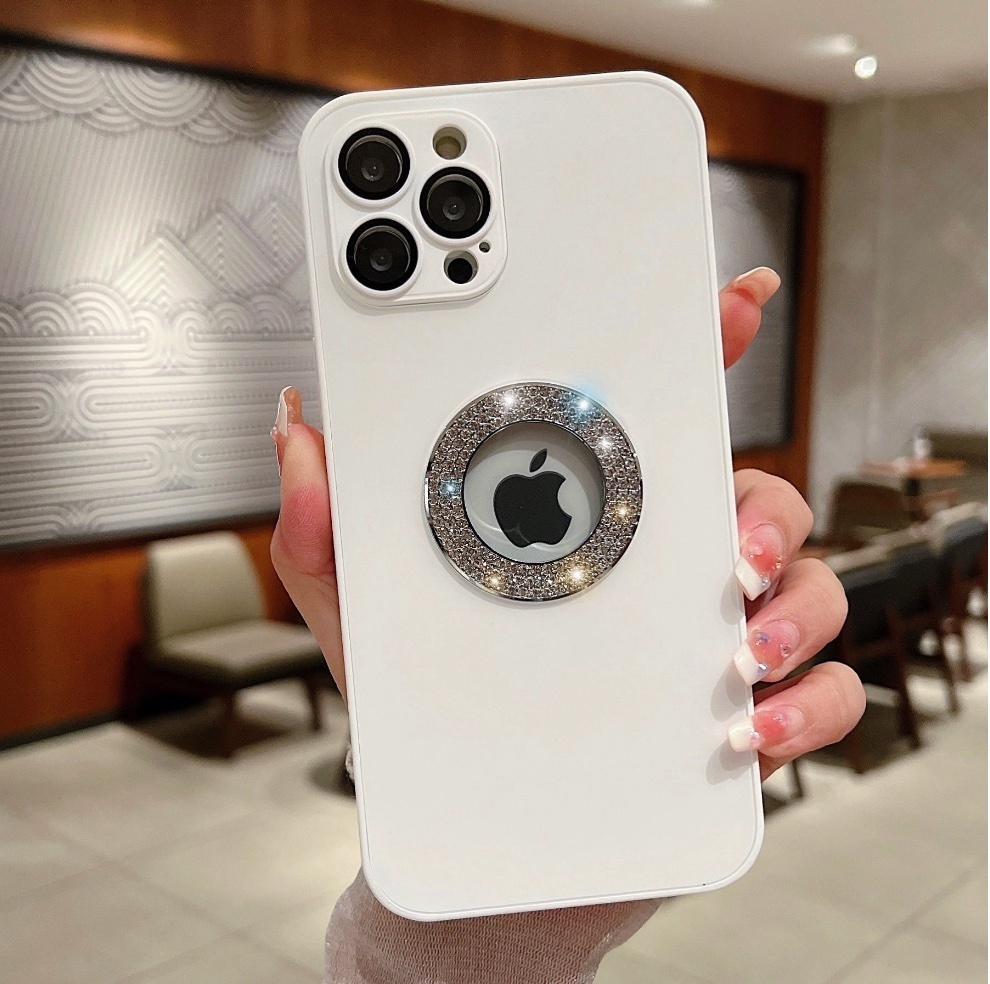 The new all-inclusive glass diamond is suitable for iPhone series mobile phone cases (white) (contact customer service to confirm the phone model after placing the order)