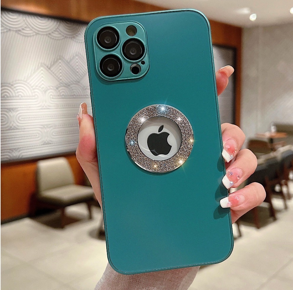 The new all-inclusive glass diamond is suitable for iPhone series mobile phone cases (green) (contact customer service to confirm the phone model after placing the order)