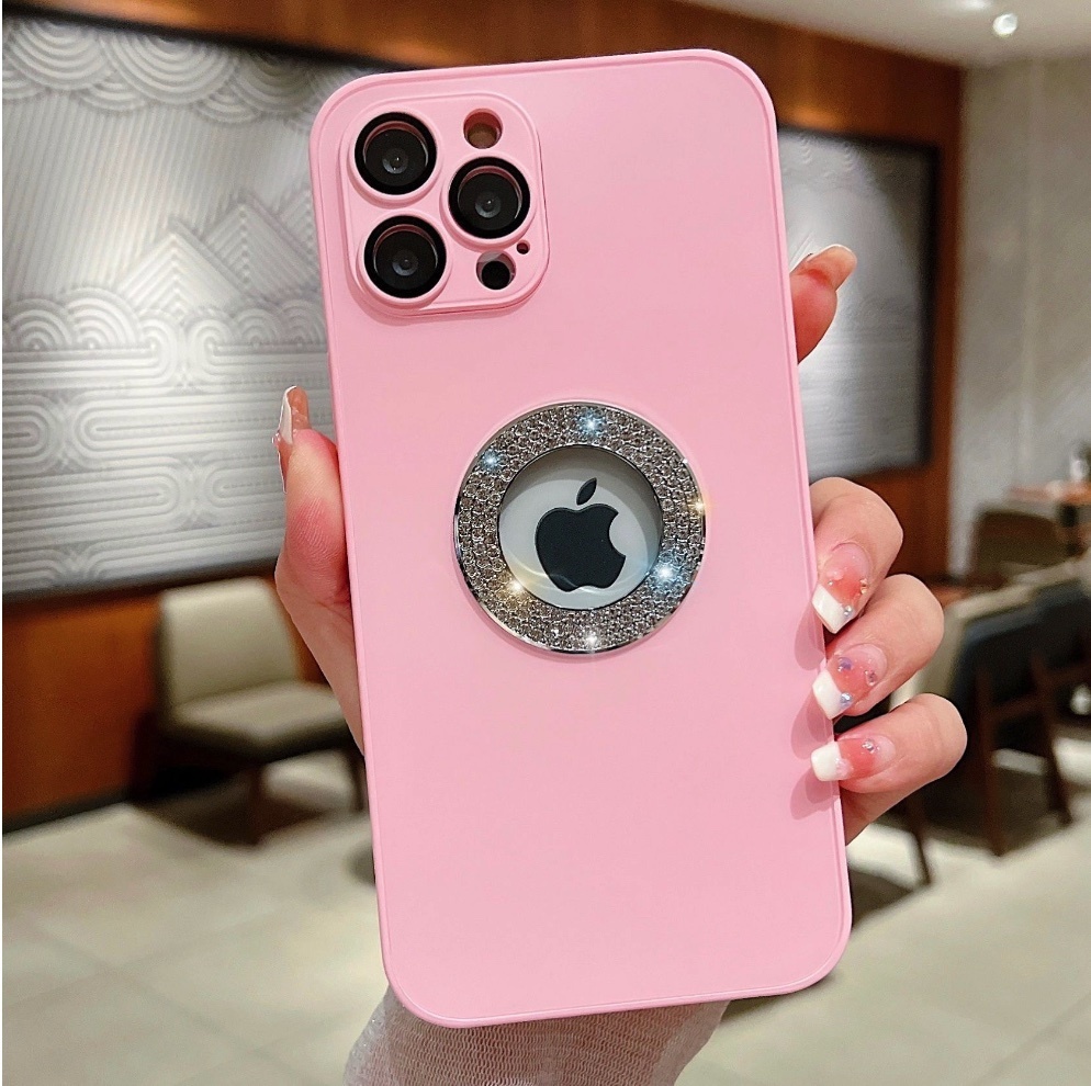 The new all-inclusive glass diamond is suitable for iPhone series mobile phone cases (pink) (contact customer service to confirm the phone model after placing the order)
