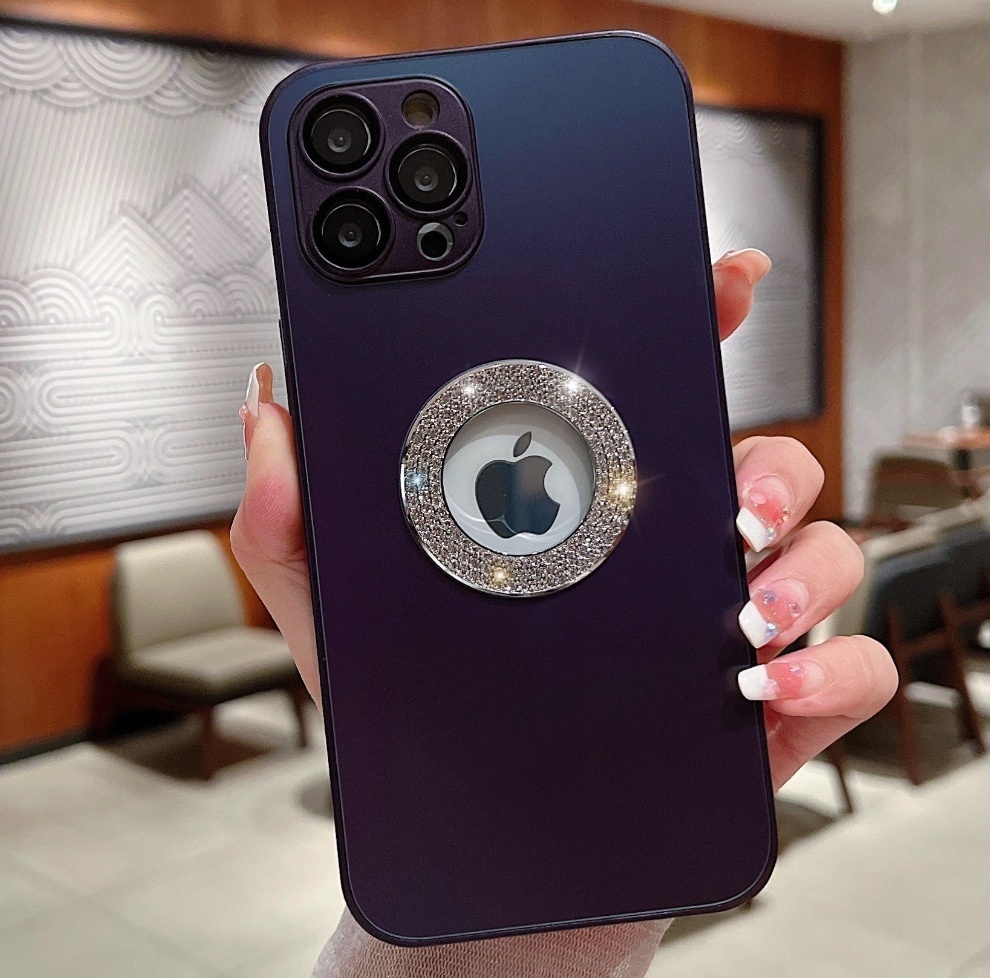 The new all-inclusive glass diamond is suitable for iPhone series mobile phone cases (purple) (contact customer service to confirm the phone model after placing the order)