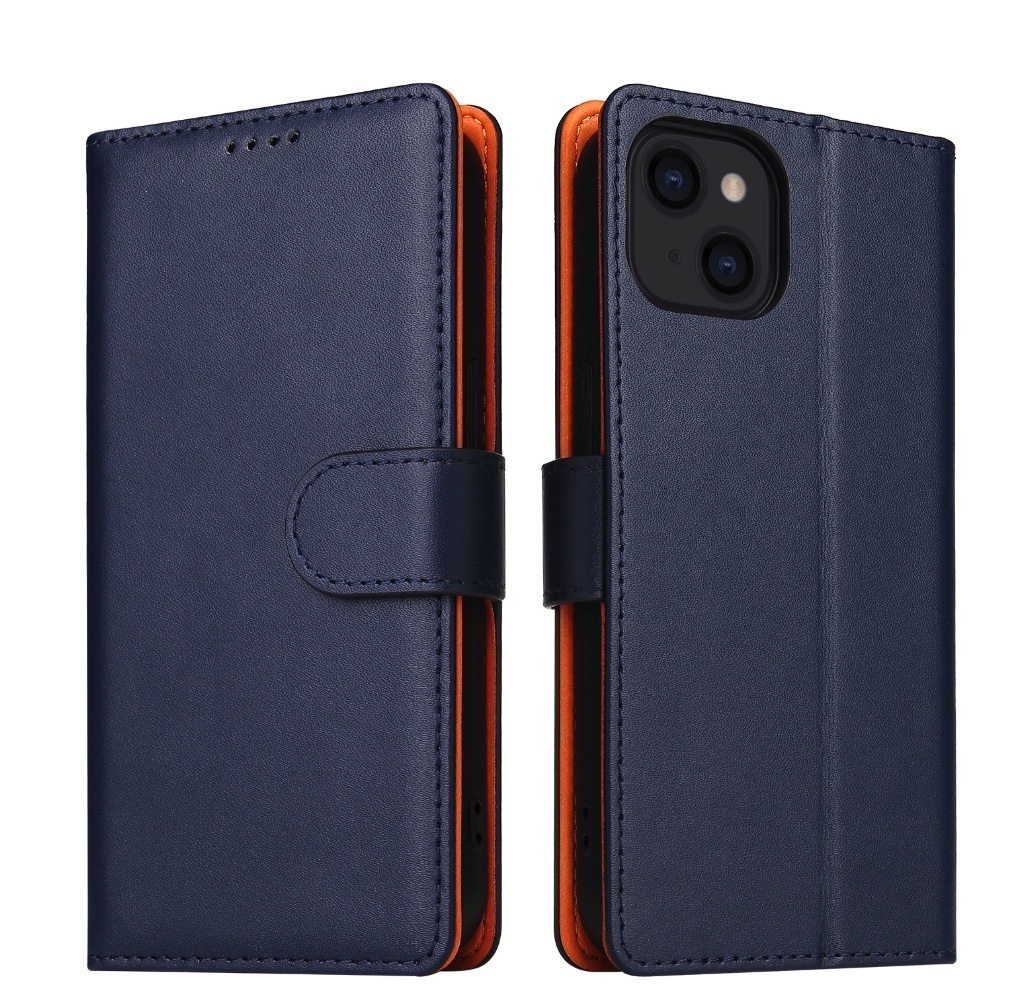 The new business leather case is suitable for iPhone series mobile phone cases (blue) (contact customer service to confirm the phone model after placing the order)