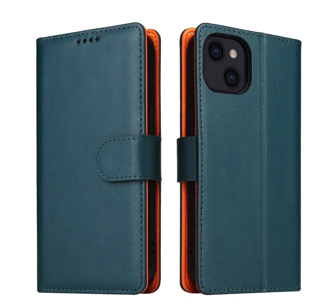 The new business leather case is suitable for iPhone series mobile phone cases (green) (contact customer service to confirm the mobile phone model after placing the order)