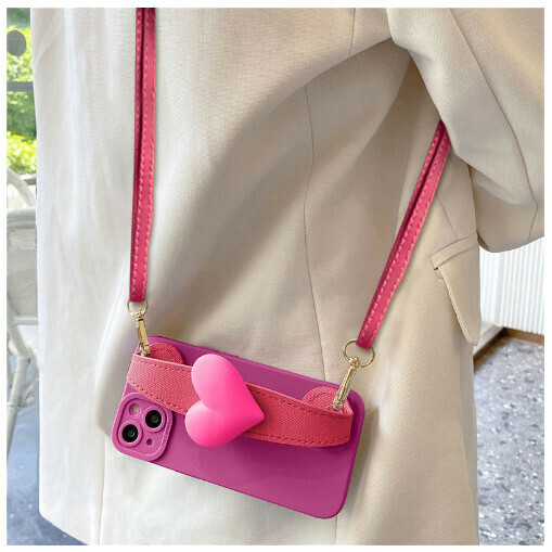 The new mobile phone case is suitable for Apple 14/iPhone 13 [Rose Red Big Love Wristband + Crossbody String] (Contact customer service to confirm the phone model after placing the order)