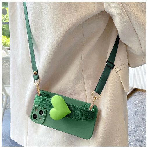 The new mobile phone case is suitable for Apple 14/iPhone 13 [Cangling Green Big Love Wristband + Crossbody Strap] (contact customer service to confirm the phone model after placing the order)
