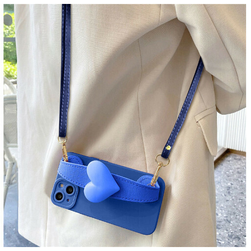 The new mobile phone case is suitable for Apple 14/iPhone 13 [big blue love wristband + crossbody cord] (contact customer service to confirm the phone model after placing the order)