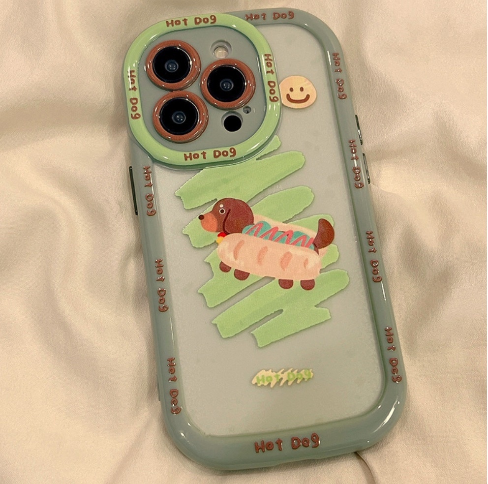 The new transparent cartoon puppy is suitable for iPhone series mobile phone cases (matcha green hot dog) (contact customer service after placing an order to confirm the phone model)
