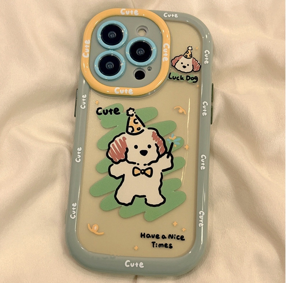 The new transparent cartoon puppy is suitable for iPhone series mobile phone cases (Matcha Green Magic Wand Puppy) (contact customer service after placing an order to confirm the phone model)