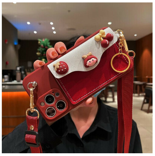 The new mobile phone case is suitable for Apple 13/mate30pro Honor 60 [card holder-girl + diagonal hanging (burgundy)] (contact customer service to confirm the phone model after placing the order)