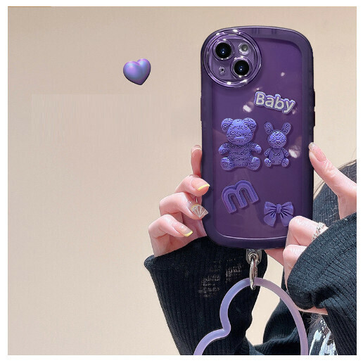 The new mobile phone case is suitable for Apple 13/iPhone12/11promax [purple three-dimensional bear + love bracelet] (contact customer service to confirm the mobile phone model after placing the order)