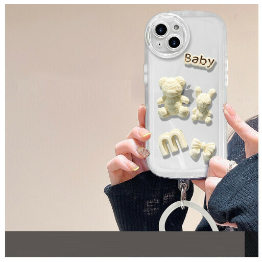 The new mobile phone case is suitable for Apple 13/iPhone12/11promax [transparent three-dimensional bear + love bracelet] (contact customer service to confirm the mobile phone model after placing the order)